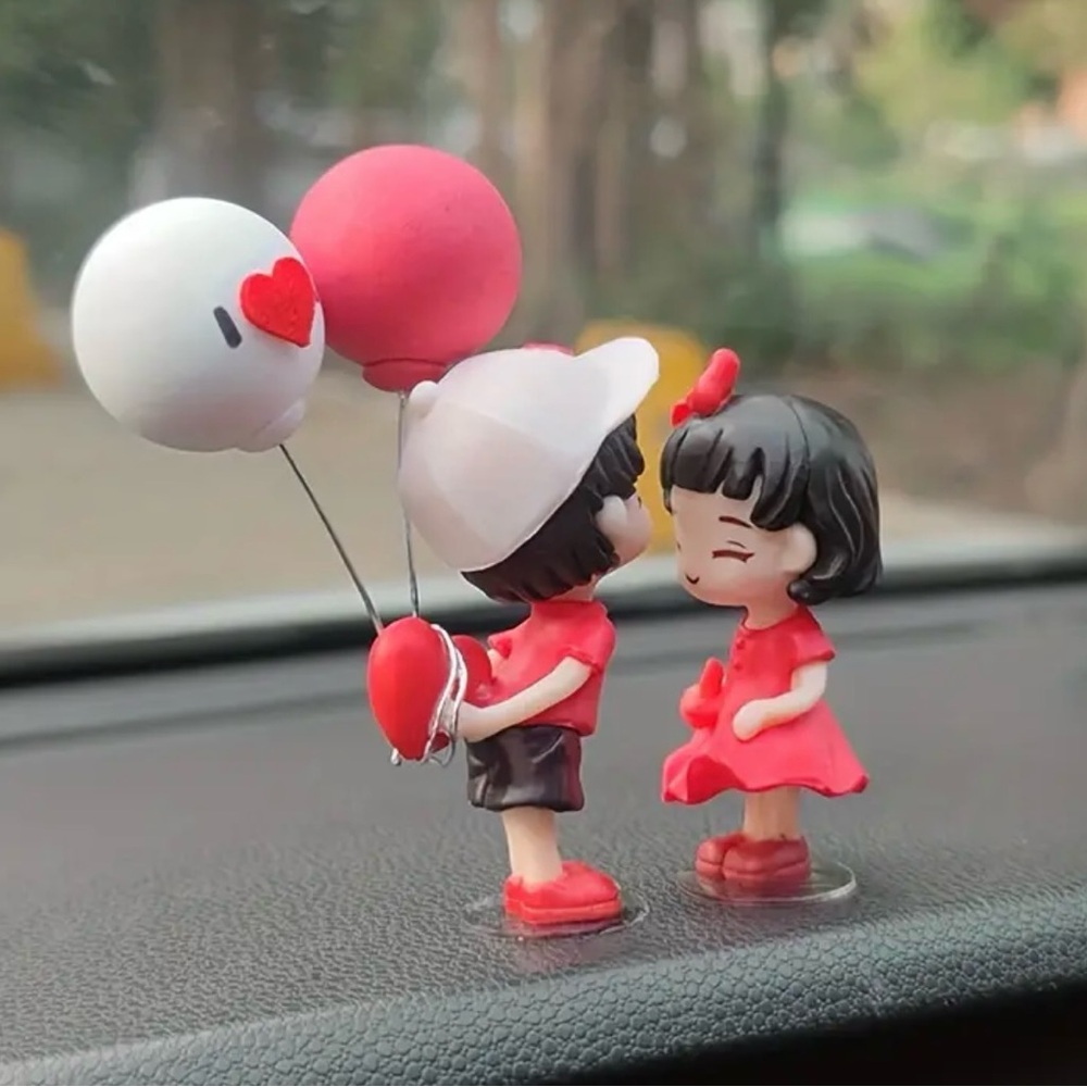 Adorable Couple Figurine with Balloons - Red and White